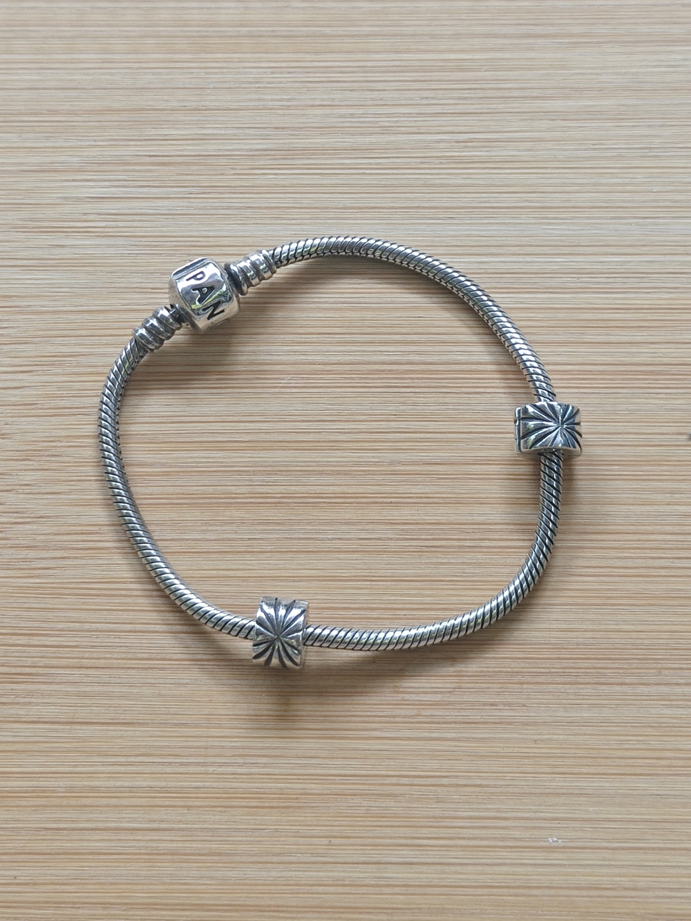 Pandora Sterling Silver Snake Chain Bracelet with Floral Clips - Silver